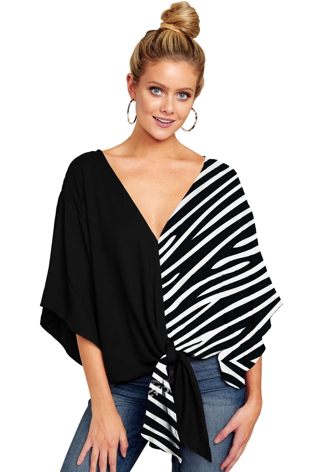 New V Neck Blouse Women Leopard Print Shirts Floral Tie Front Blouses Batwing Summer… — image 11