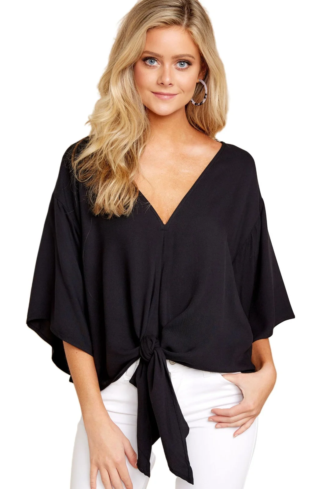 New V Neck Blouse Women Leopard Print Shirts Floral Tie Front Blouses Batwing Summer… — image 9