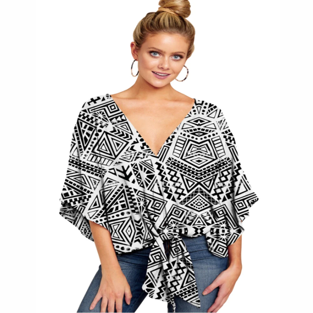 New V Neck Blouse Women Leopard Print Shirts Floral Tie Front Blouses Batwing Summer… — image 6