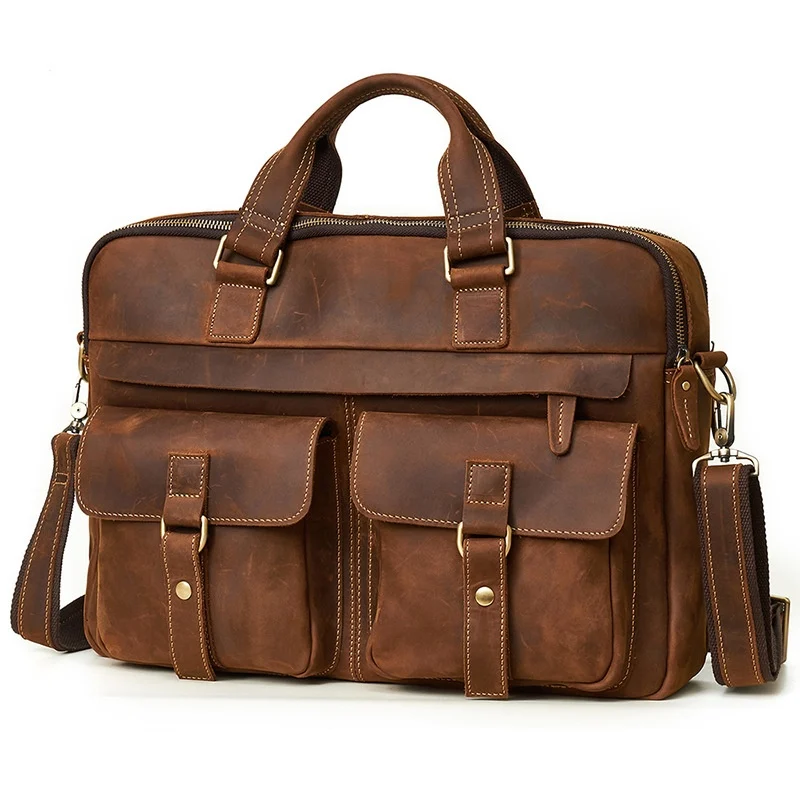 New Vintage Cowhide Men's Handbag Crazy Horse Leather Commuter Computer Bag Genuine… — image 2