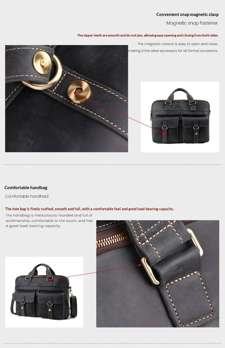 New Vintage Cowhide Men's Handbag Crazy Horse Leather Commuter Computer Bag Genuine… — image 3