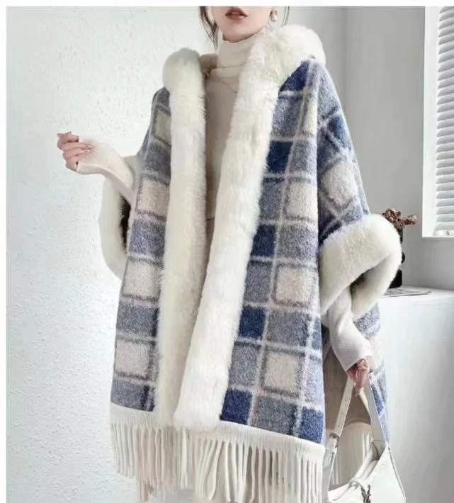 New Winter Hooded Cloak Shawl Fleece-lined And Extra-thick Latest Style — image 11