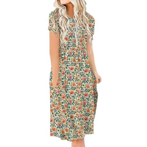 New Womens Printed Loose-fit Pocket Dress With Short Sleeves — image 8