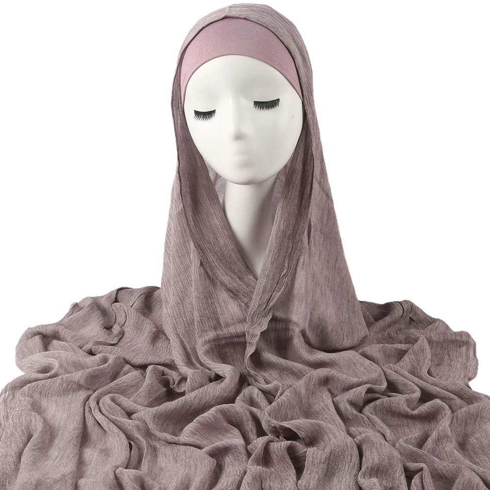 New Womens Solid-color Pleated Faux Hijab — image 6