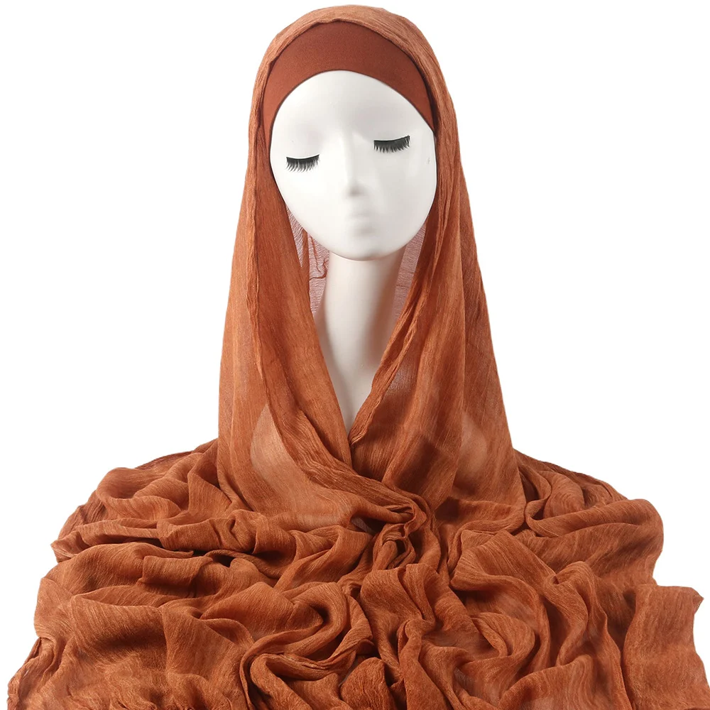 New Womens Solid-color Pleated Faux Hijab — image 3