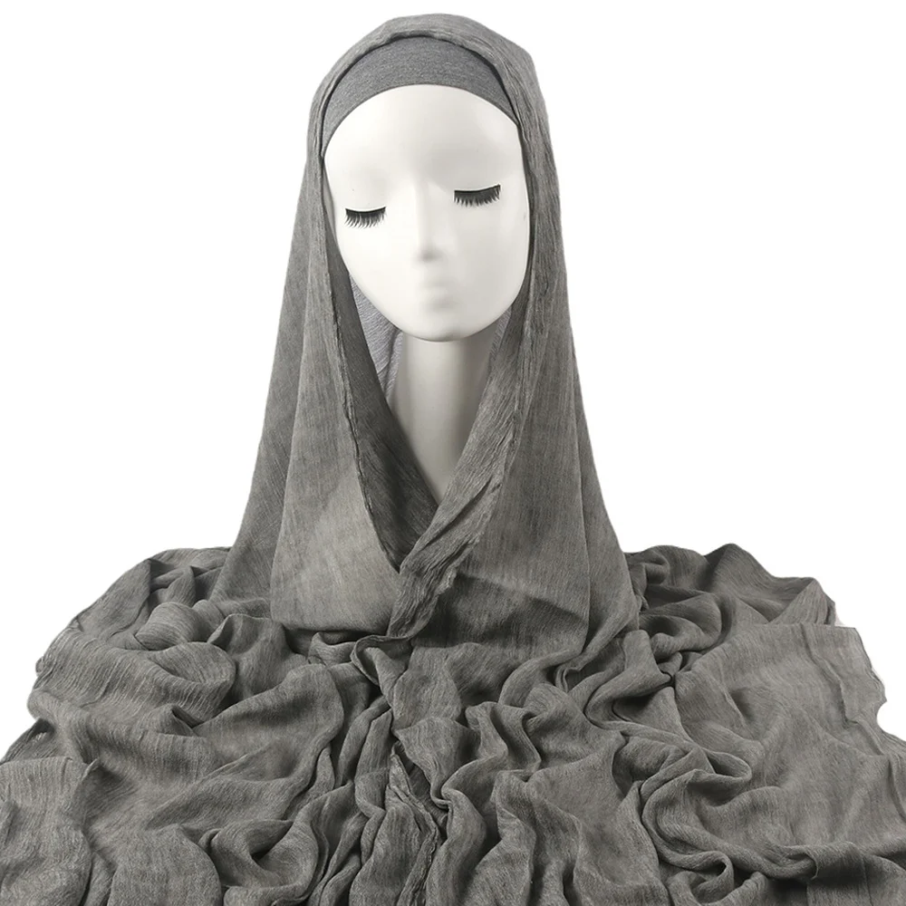 New Womens Solid-color Pleated Faux Hijab — variant image