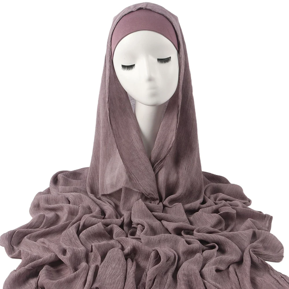 New Womens Solid-color Pleated Faux Hijab — variant image
