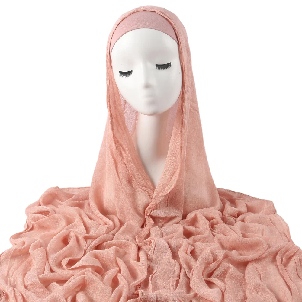 New Womens Solid-color Pleated Faux Hijab — variant image
