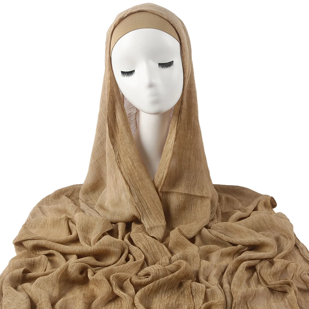 New Womens Solid-color Pleated Faux Hijab — image 5