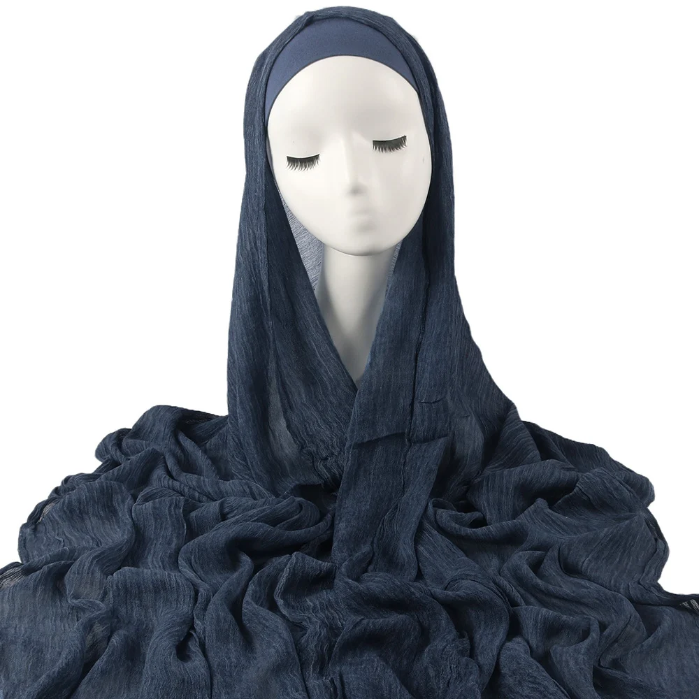 New Womens Solid-color Pleated Faux Hijab — image 8
