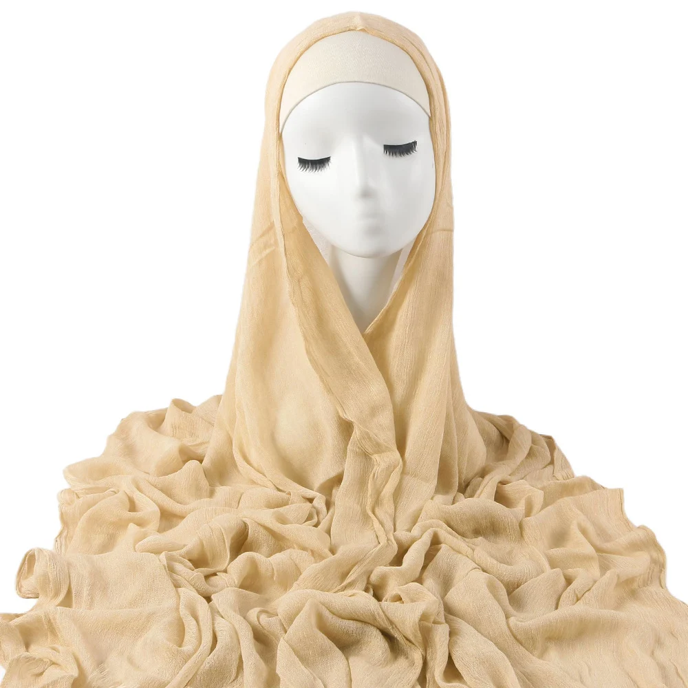 New Womens Solid-color Pleated Faux Hijab — image 2