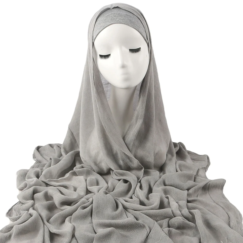 New Womens Solid-color Pleated Faux Hijab — variant image