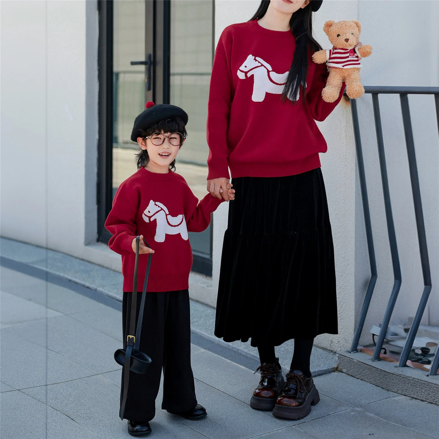 New Years Day Family Matching Sweater Red With A Little Horse Pattern For Mother And… — image 4