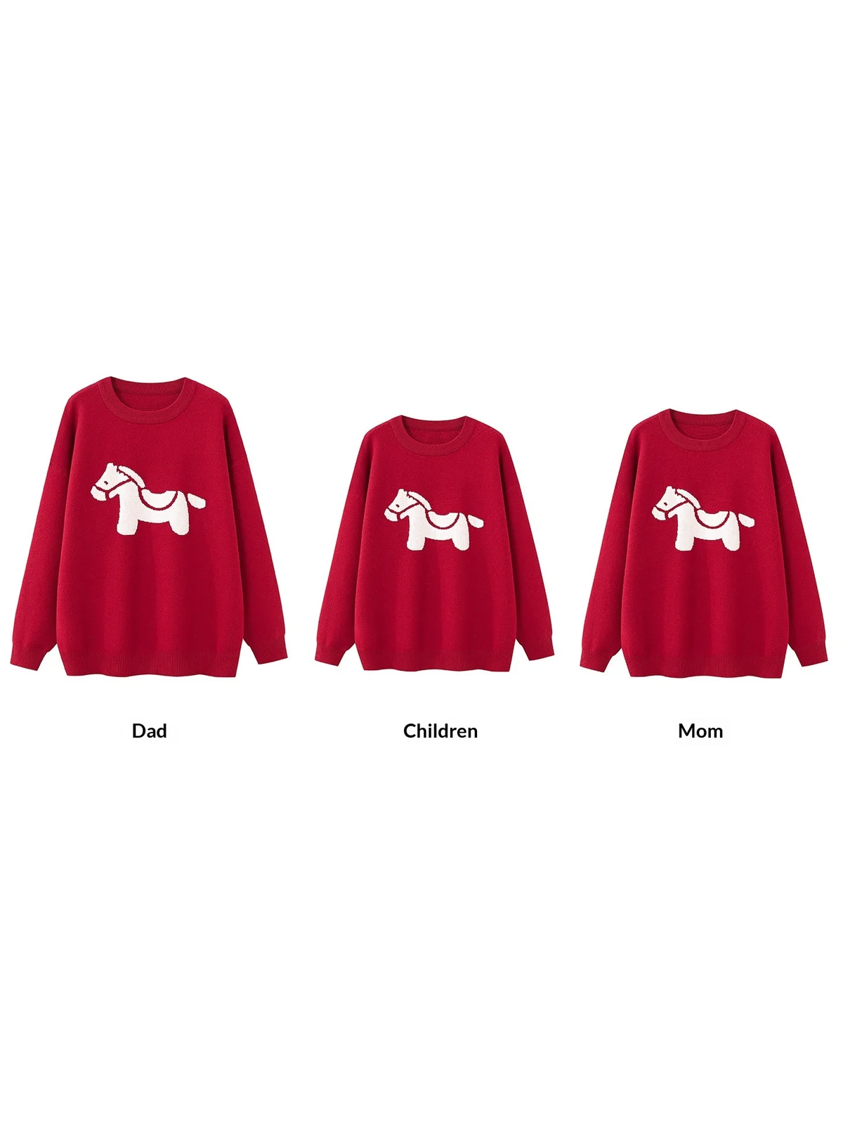 New Years Day Family Matching Sweater Red With A Little Horse Pattern For Mother And… — image 2