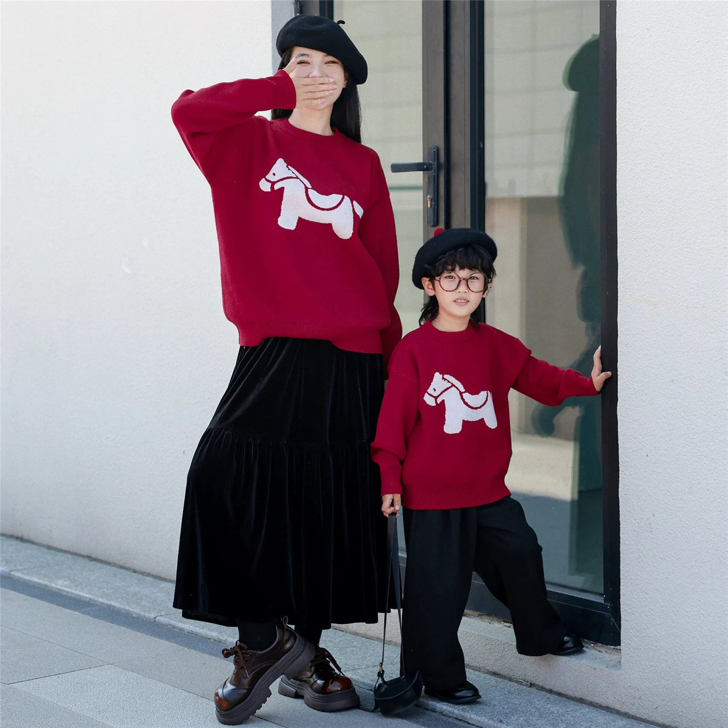 New Years Day Family Matching Sweater Red With A Little Horse Pattern For Mother And… — image 6