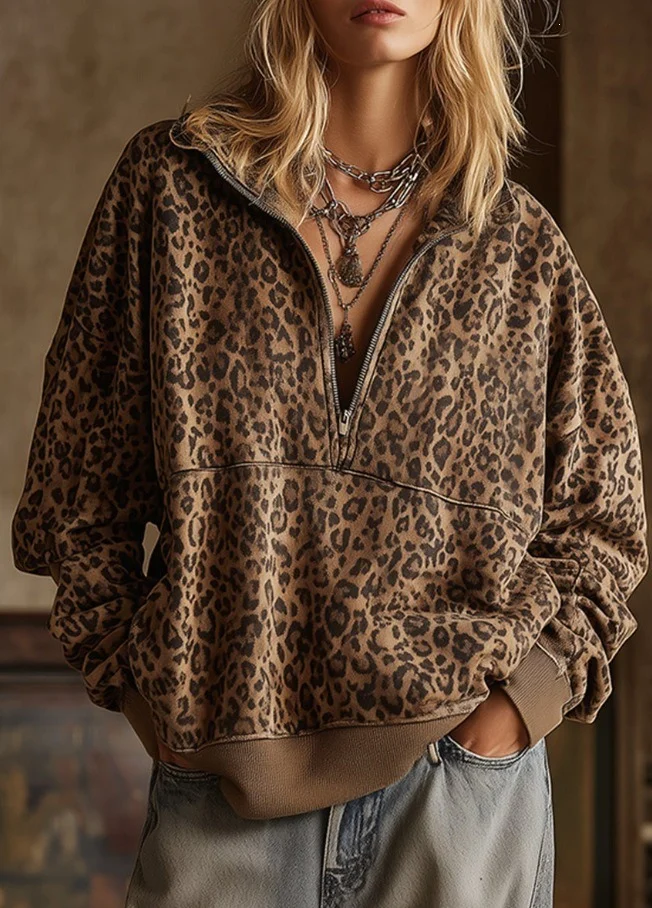 Newarrivalfall Winter Hotsellingleopard Print Zipup Versatile Casual Womens Hoodie — image 2