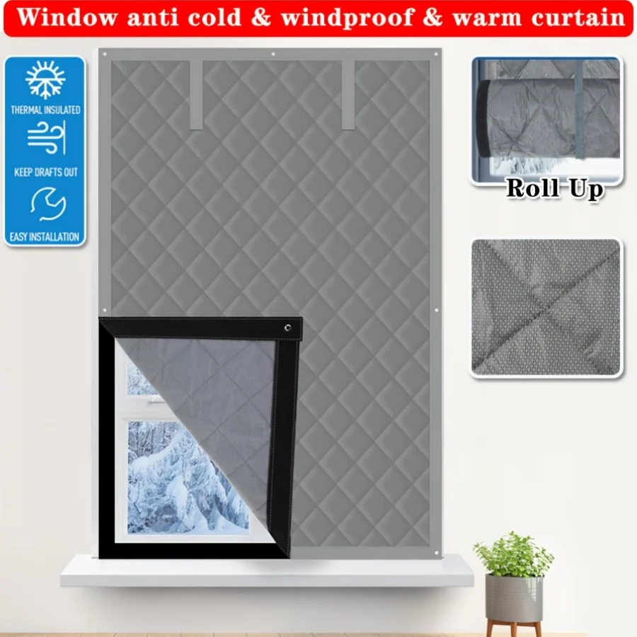 No Drill Thick Quilted Window Thermal Curtain, Wind Cold Insulation Foldable Roll Up… — image 7