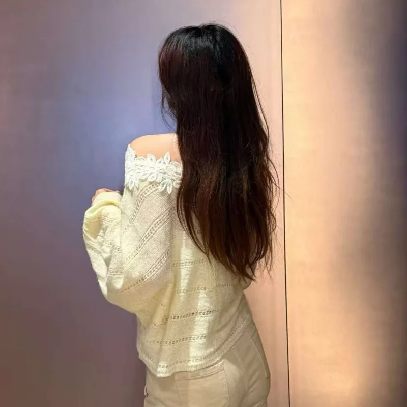 Off-the-shoulder Hollow-out Knitted Pullover Sweater — image 4