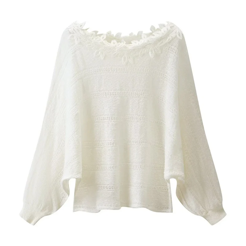 Off-the-shoulder Hollow-out Knitted Pullover Sweater — image 3