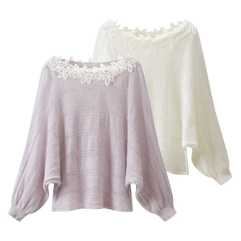Off-the-shoulder Hollow-out Knitted Pullover Sweater — image 1