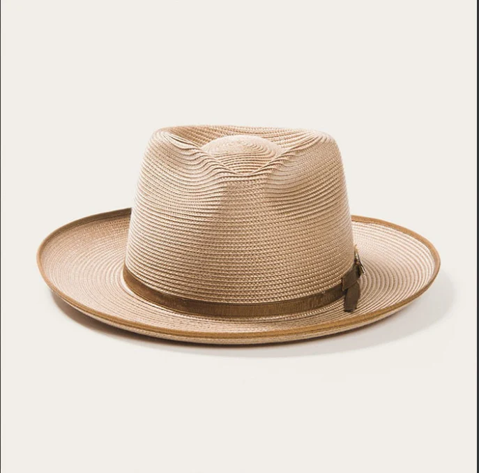 Olive Green Rolled-brim Straw Hat With Bow For Sun Protection Artistic Style Men And Women — variant image