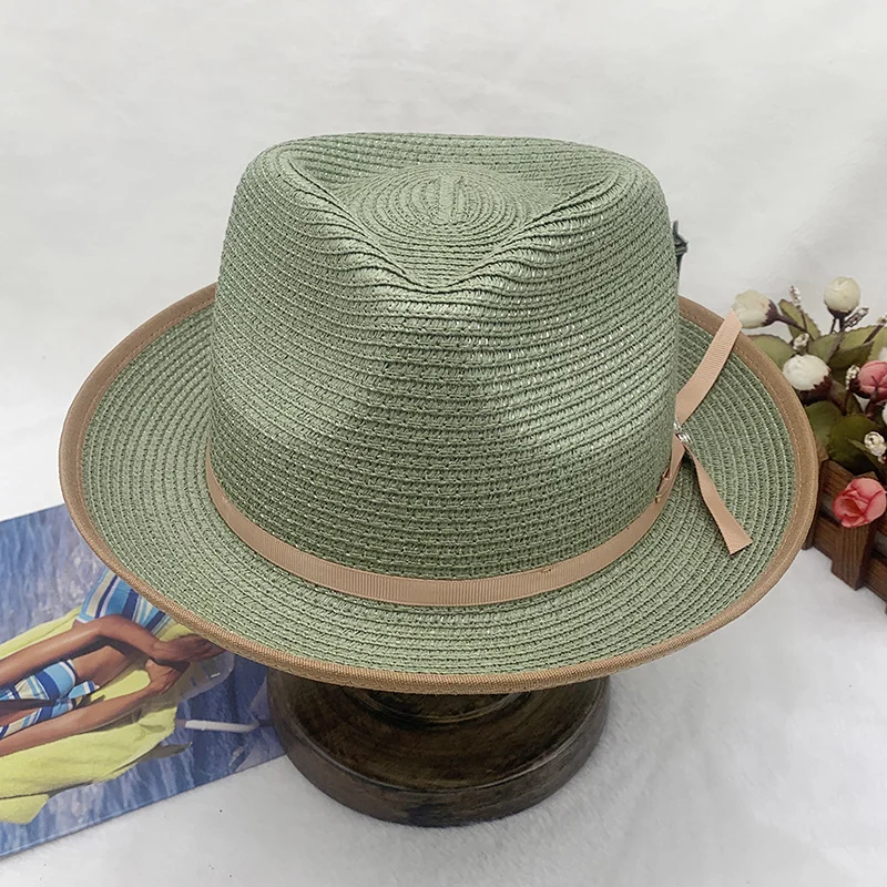 Olive Green Rolled-brim Straw Hat With Bow For Sun Protection Artistic Style Men And Women — image 5