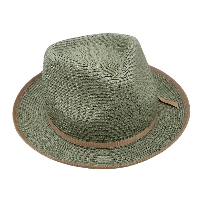 Olive Green Rolled-brim Straw Hat With Bow For Sun Protection Artistic Style Men And Women — image 6