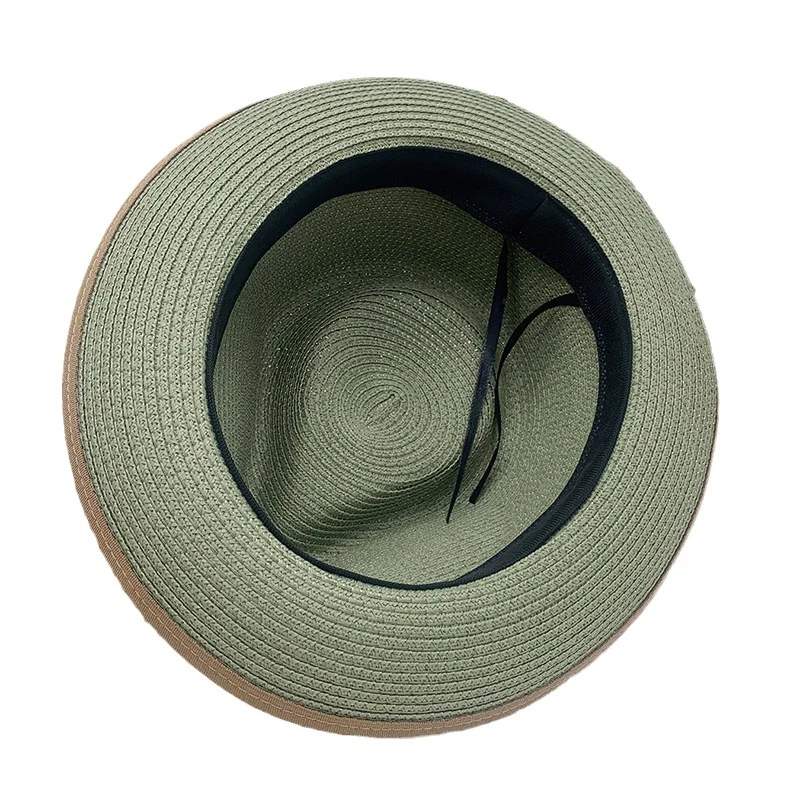 Olive Green Rolled-brim Straw Hat With Bow For Sun Protection Artistic Style Men And Women — image 4