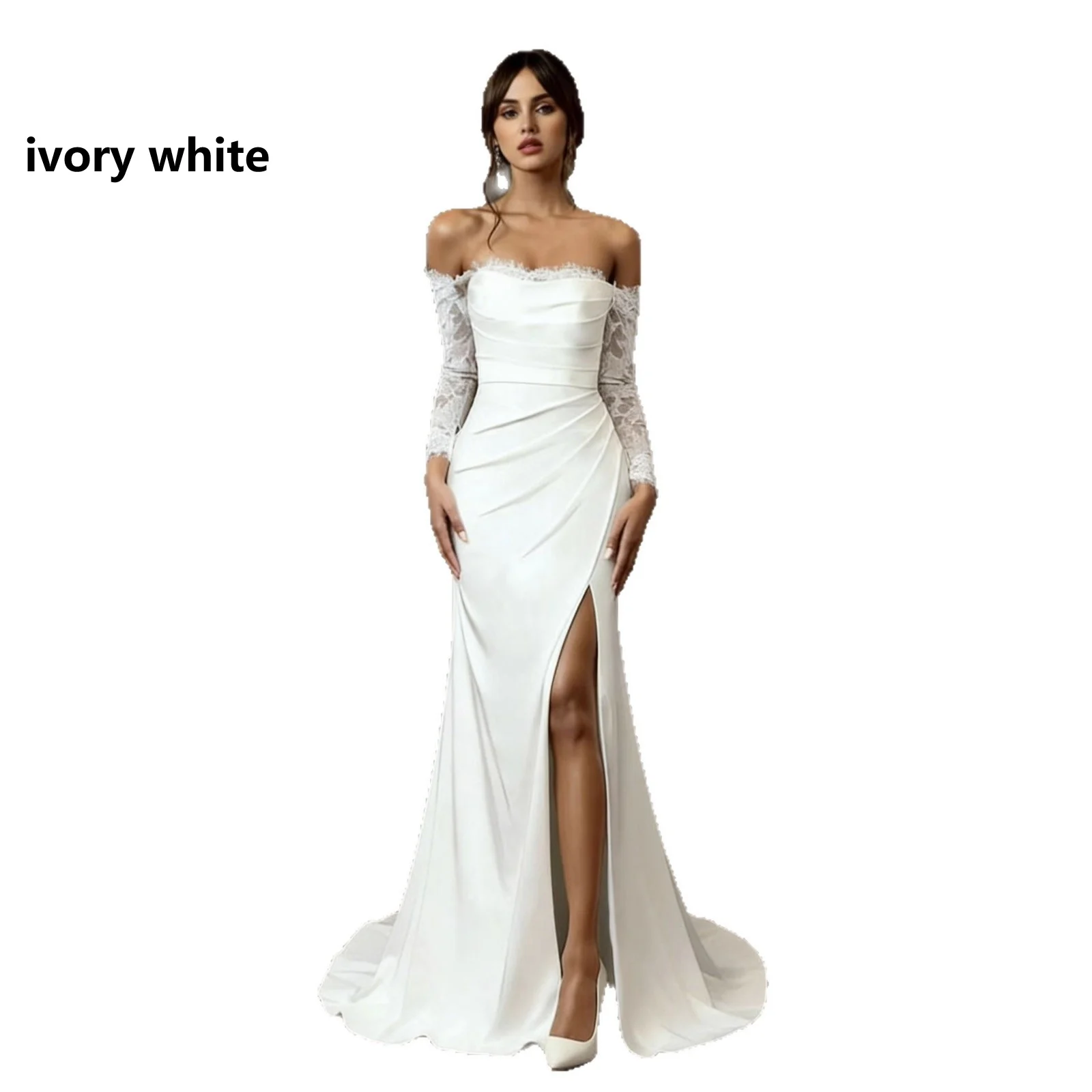 One-shoulder Lace Long-sleeve Light Wedding Dress — image 1