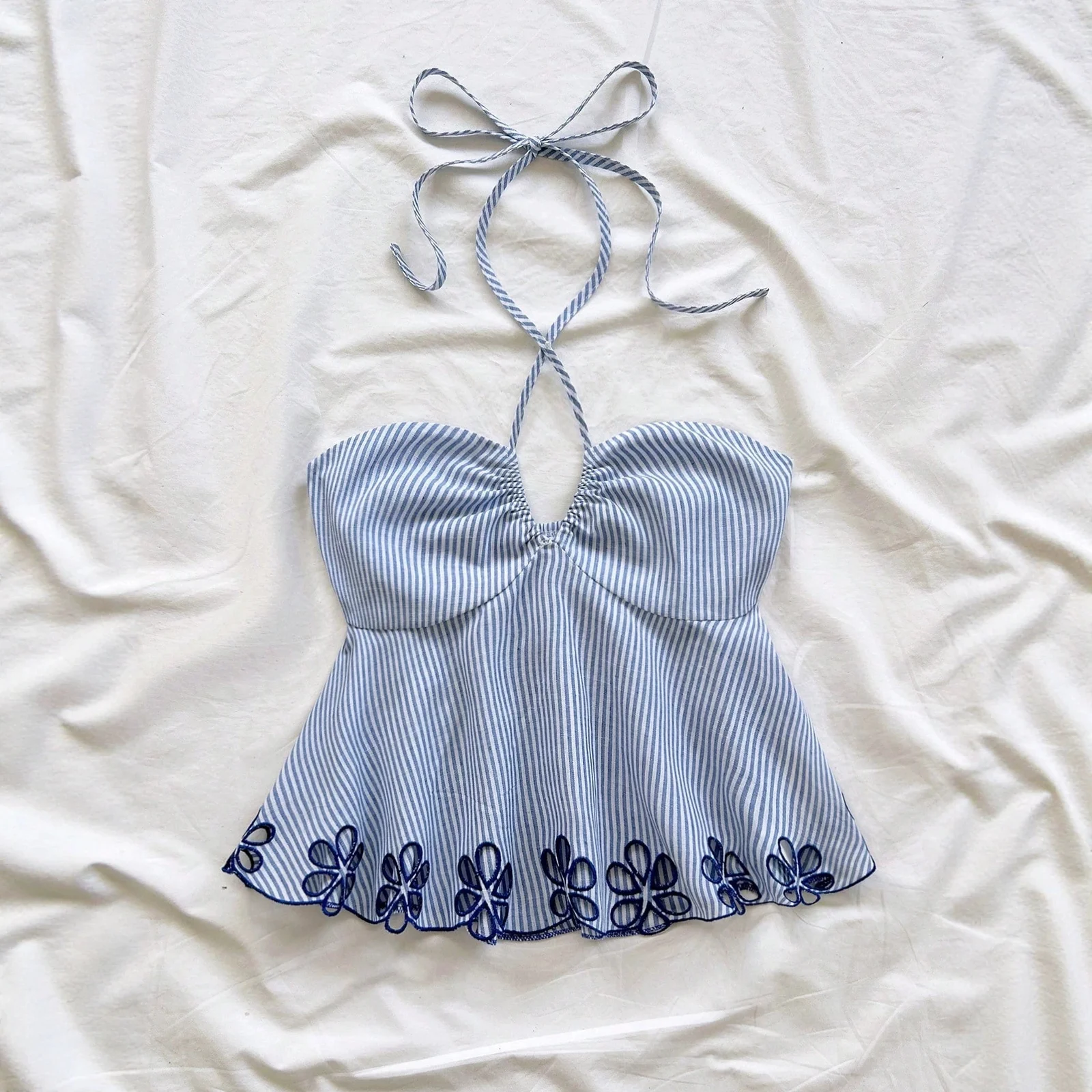 One-shoulder Strap Backless Striped Tie-top — image 4
