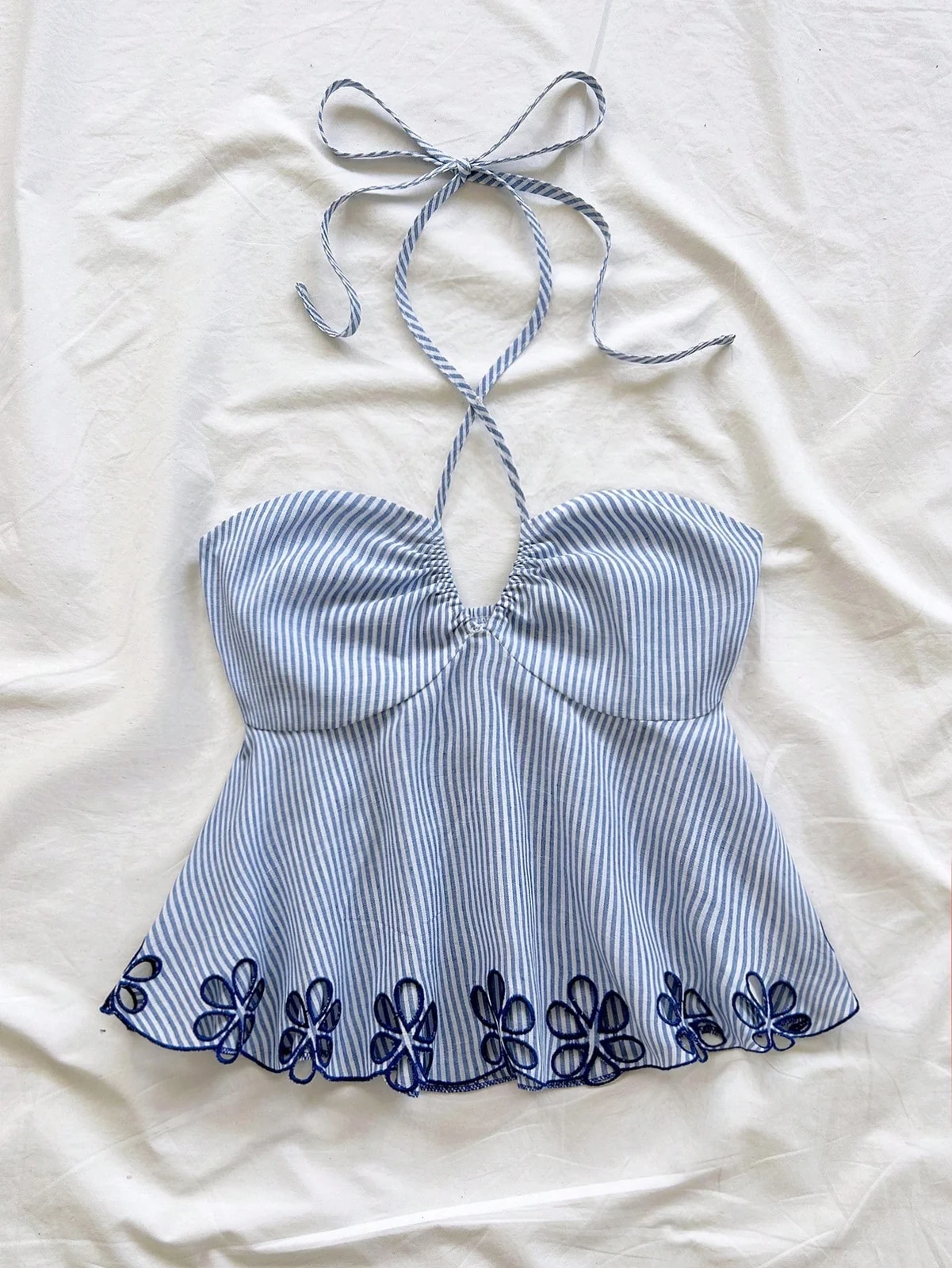 One-shoulder Strap Backless Striped Tie-top — image 2