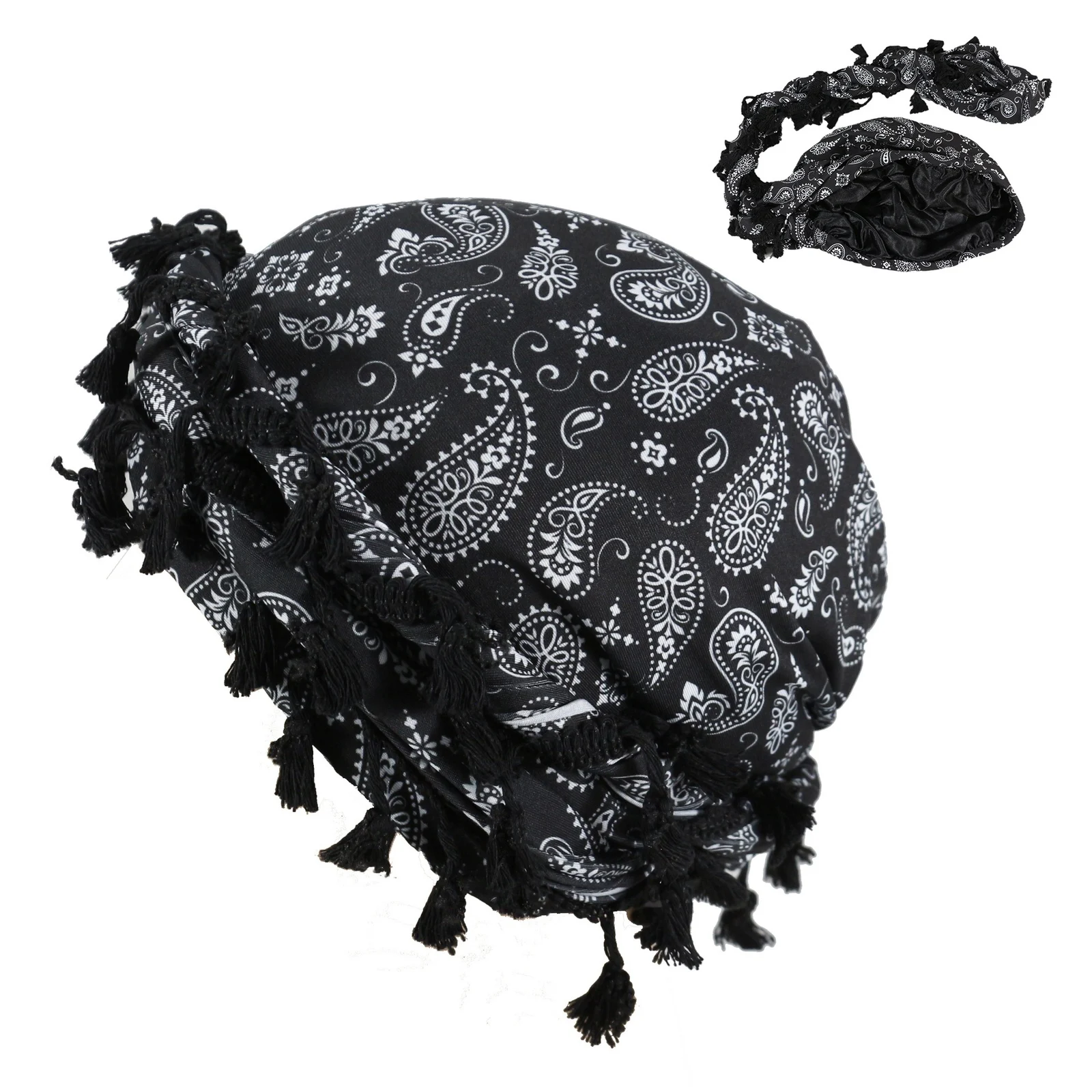 Outdoor Sports Paisley Turban Hat Cashew Flower Print Hip-hop Tassel Twist Tail — variant image