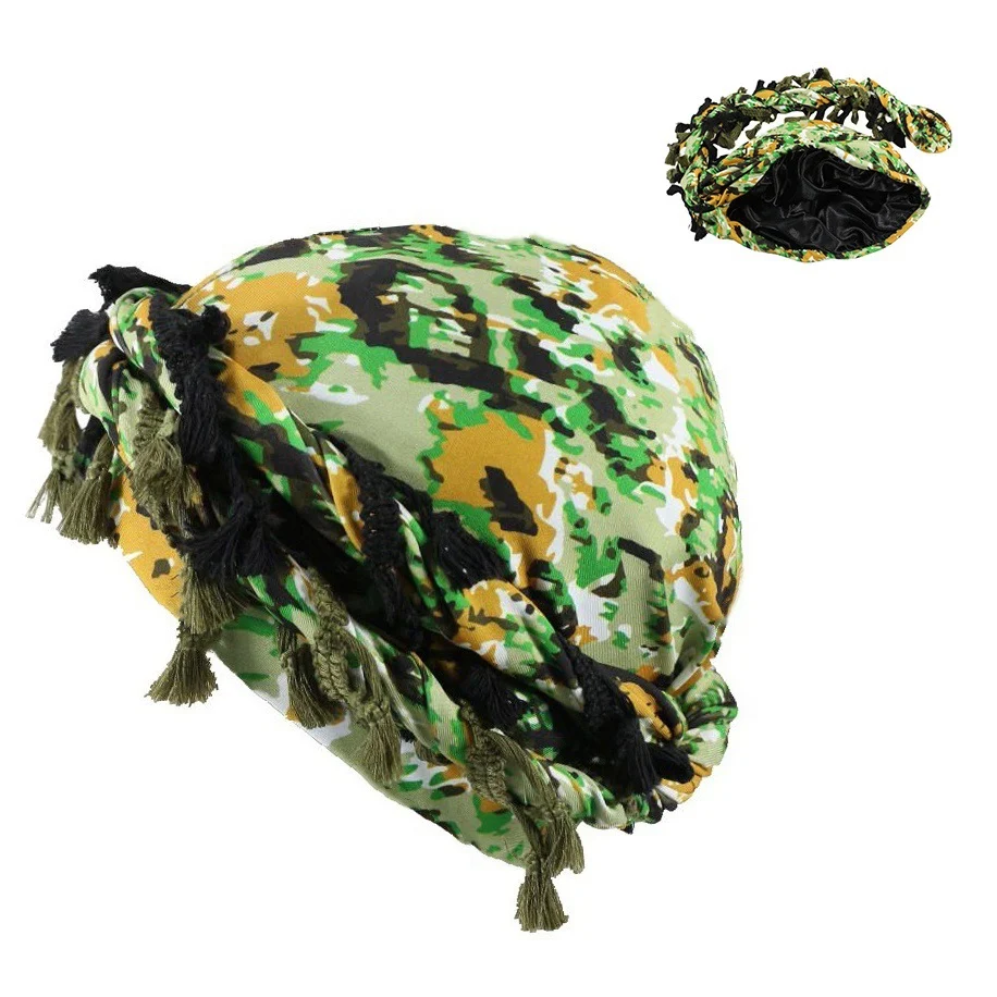 Outdoor Sports Paisley Turban Hat Cashew Flower Print Hip-hop Tassel Twist Tail — variant image