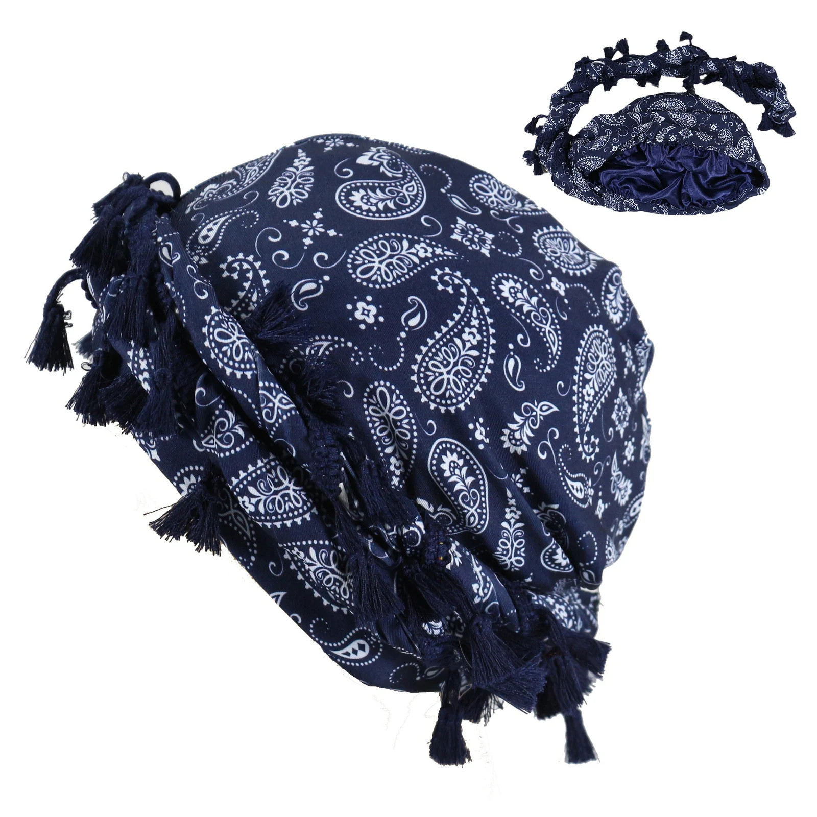 Outdoor Sports Paisley Turban Hat Cashew Flower Print Hip-hop Tassel Twist Tail — variant image