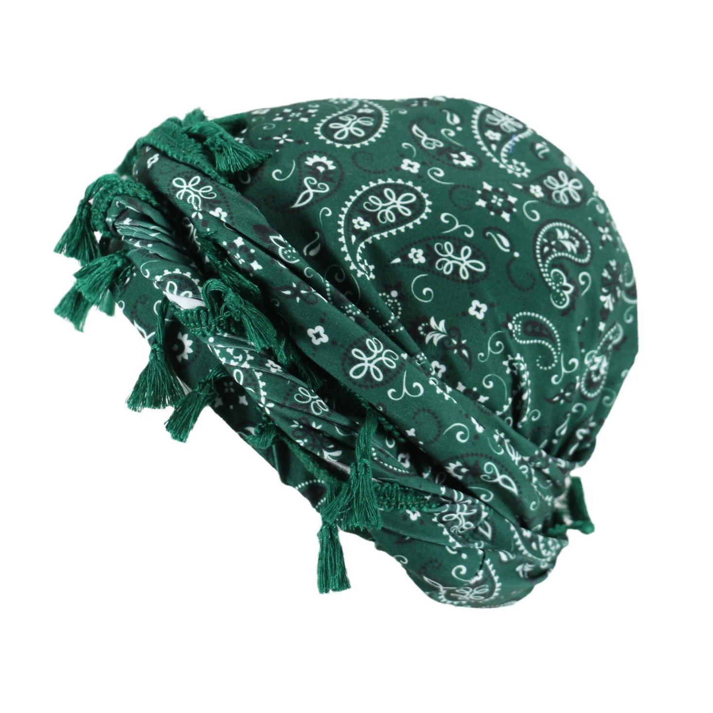 Outdoor Sports Paisley Turban Hat Cashew Flower Print Hip-hop Tassel Twist Tail — image 4
