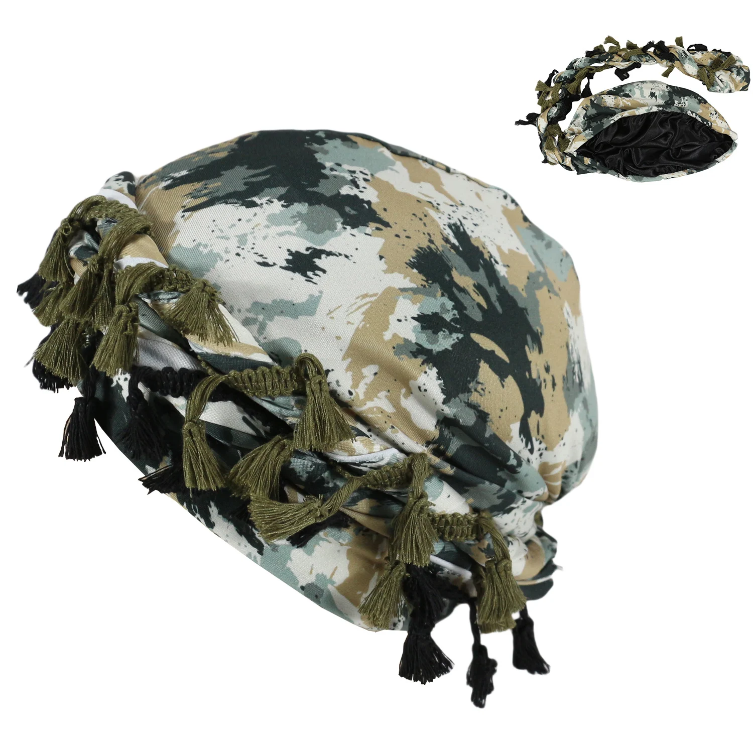Outdoor Sports Paisley Turban Hat Cashew Flower Print Hip-hop Tassel Twist Tail — variant image