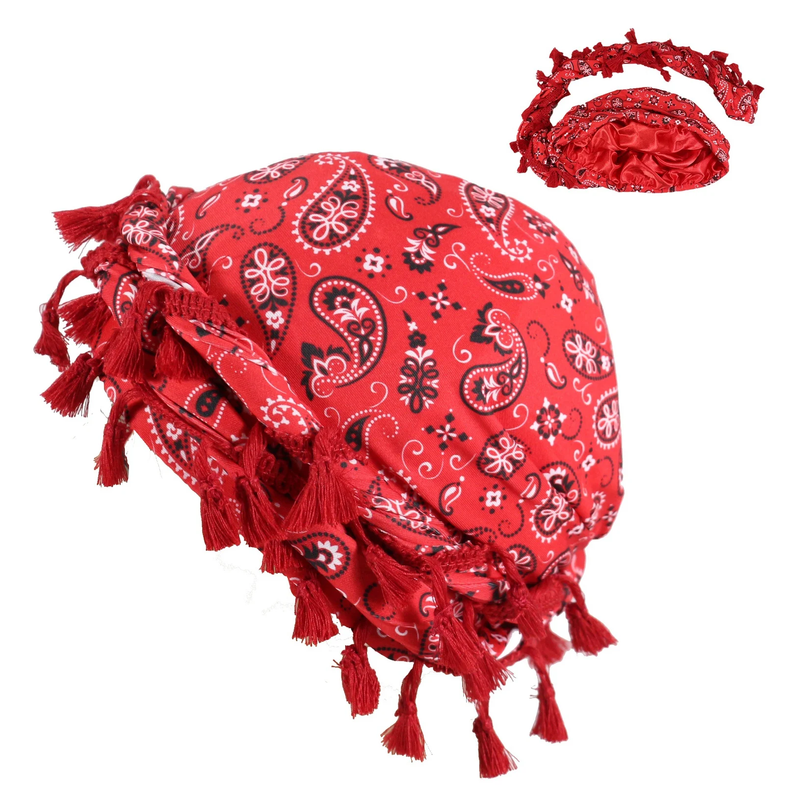 Outdoor Sports Paisley Turban Hat Cashew Flower Print Hip-hop Tassel Twist Tail — variant image