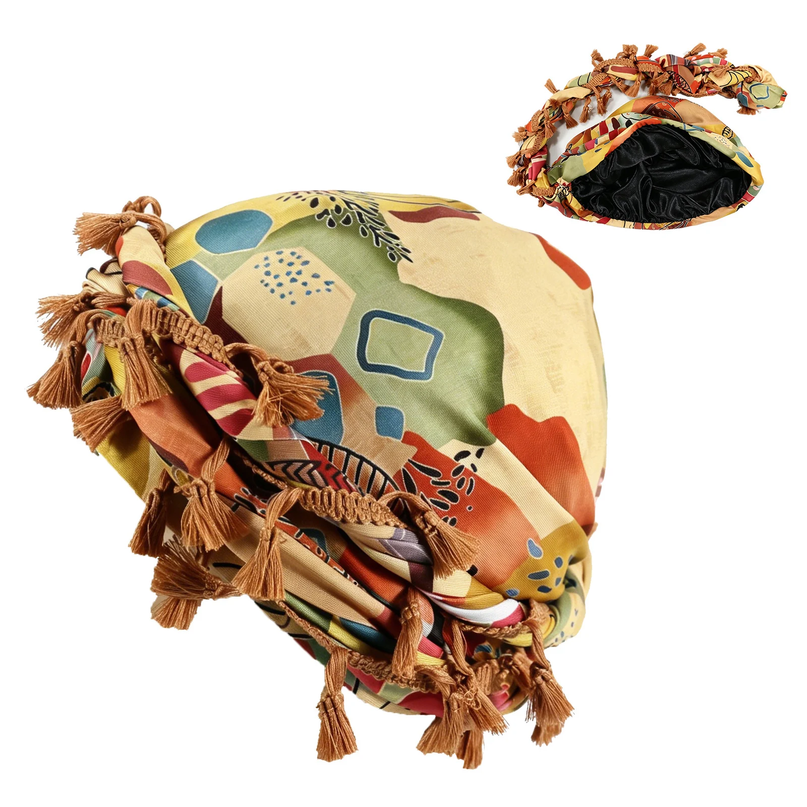 Outdoor Sports Paisley Turban Hat Cashew Flower Print Hip-hop Tassel Twist Tail — variant image