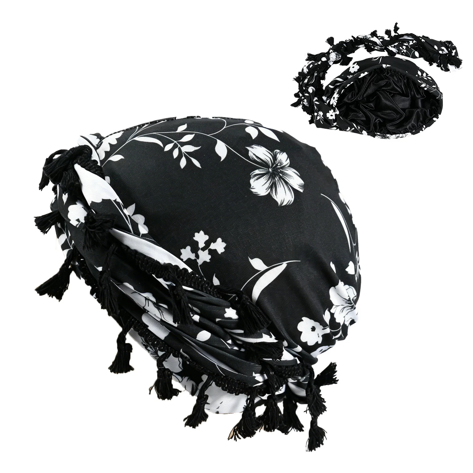 Outdoor Sports Paisley Turban Hat Cashew Flower Print Hip-hop Tassel Twist Tail — variant image