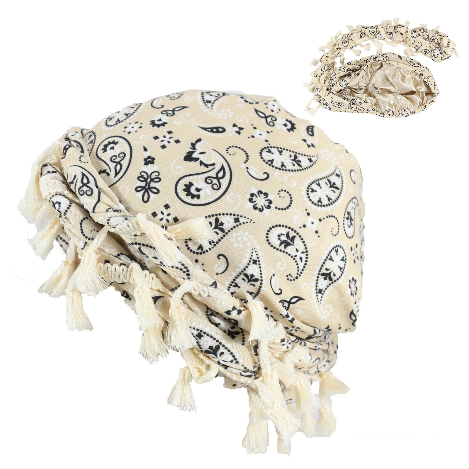 Outdoor Sports Paisley Turban Hat Cashew Flower Print Hip-hop Tassel Twist Tail — image 8