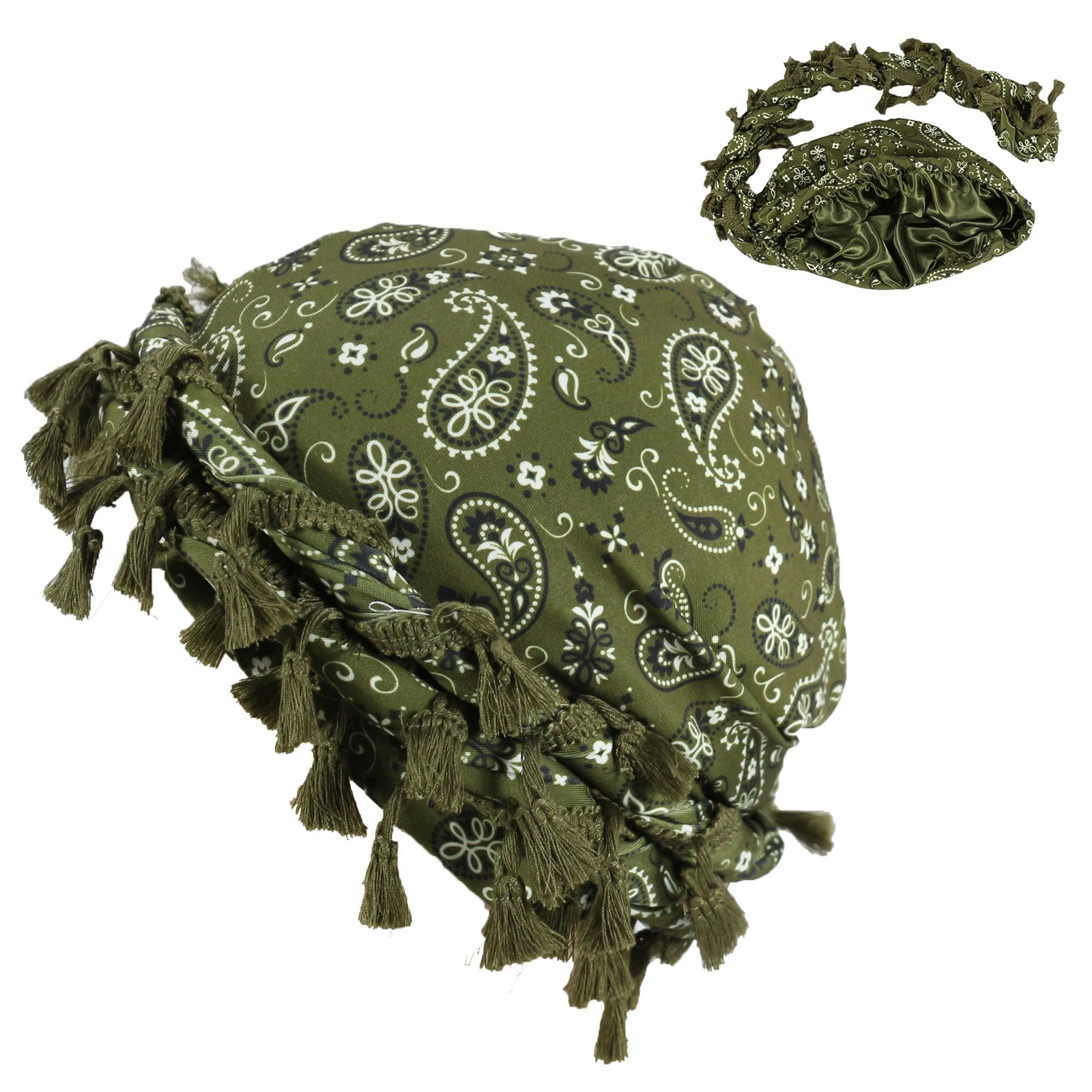 Outdoor Sports Paisley Turban Hat Cashew Flower Print Hip-hop Tassel Twist Tail — variant image