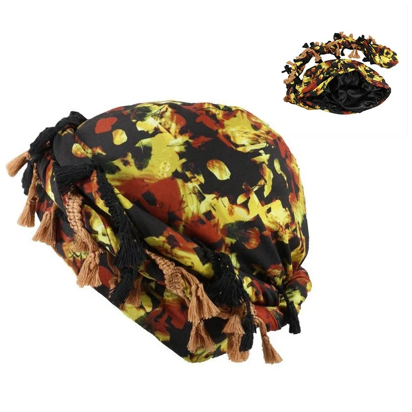 Outdoor Sports Paisley Turban Hat Cashew Flower Print Hip-hop Tassel Twist Tail — variant image