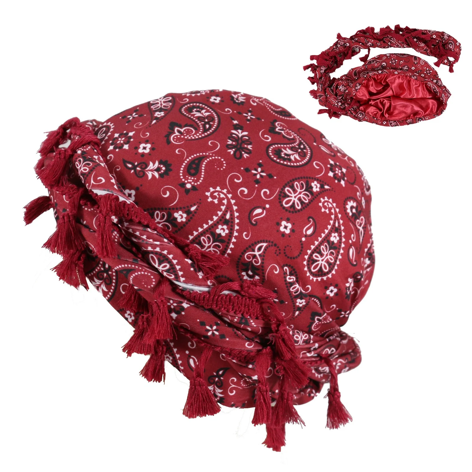 Outdoor Sports Paisley Turban Hat Cashew Flower Print Hip-hop Tassel Twist Tail — image 5