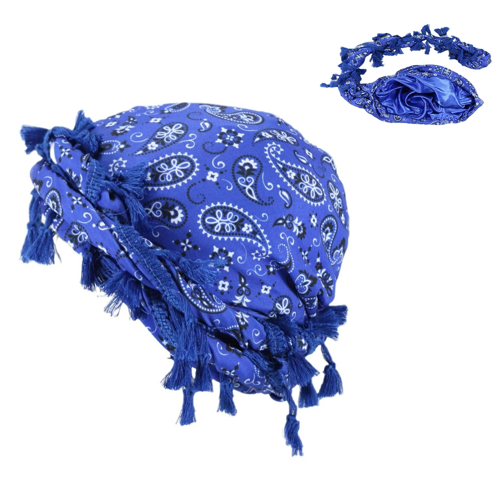 Outdoor Sports Paisley Turban Hat Cashew Flower Print Hip-hop Tassel Twist Tail — variant image