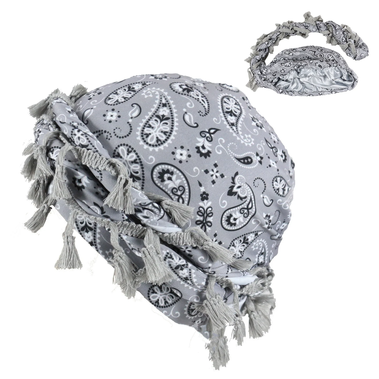 Outdoor Sports Paisley Turban Hat Cashew Flower Print Hip-hop Tassel Twist Tail — variant image