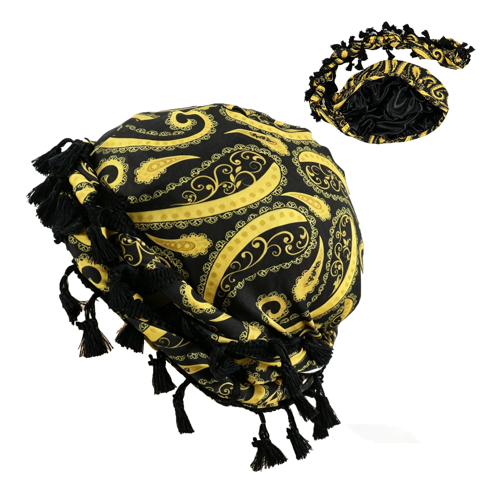 Outdoor Sports Paisley Turban Hat Cashew Flower Print Hip-hop Tassel Twist Tail — variant image