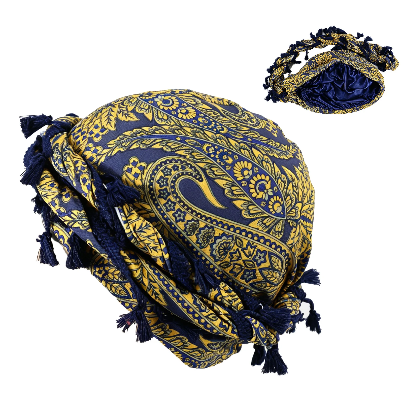 Outdoor Sports Paisley Turban Hat Cashew Flower Print Hip-hop Tassel Twist Tail — variant image