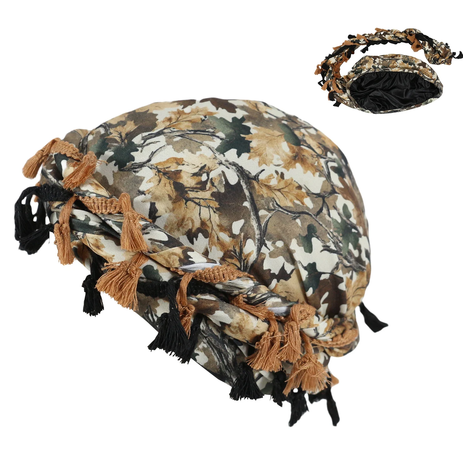 Outdoor Sports Paisley Turban Hat Cashew Flower Print Hip-hop Tassel Twist Tail — image 7