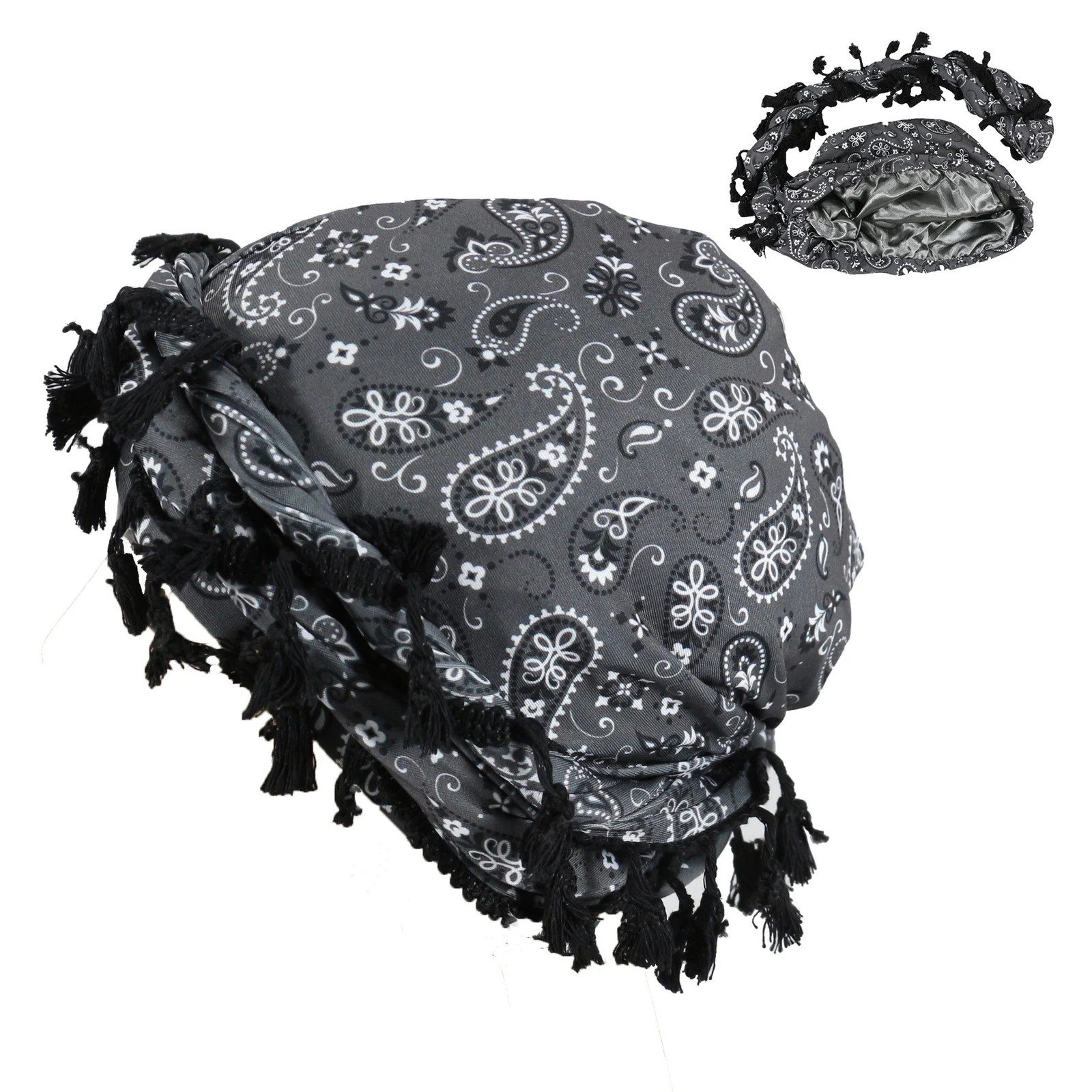 Outdoor Sports Paisley Turban Hat Cashew Flower Print Hip-hop Tassel Twist Tail — variant image