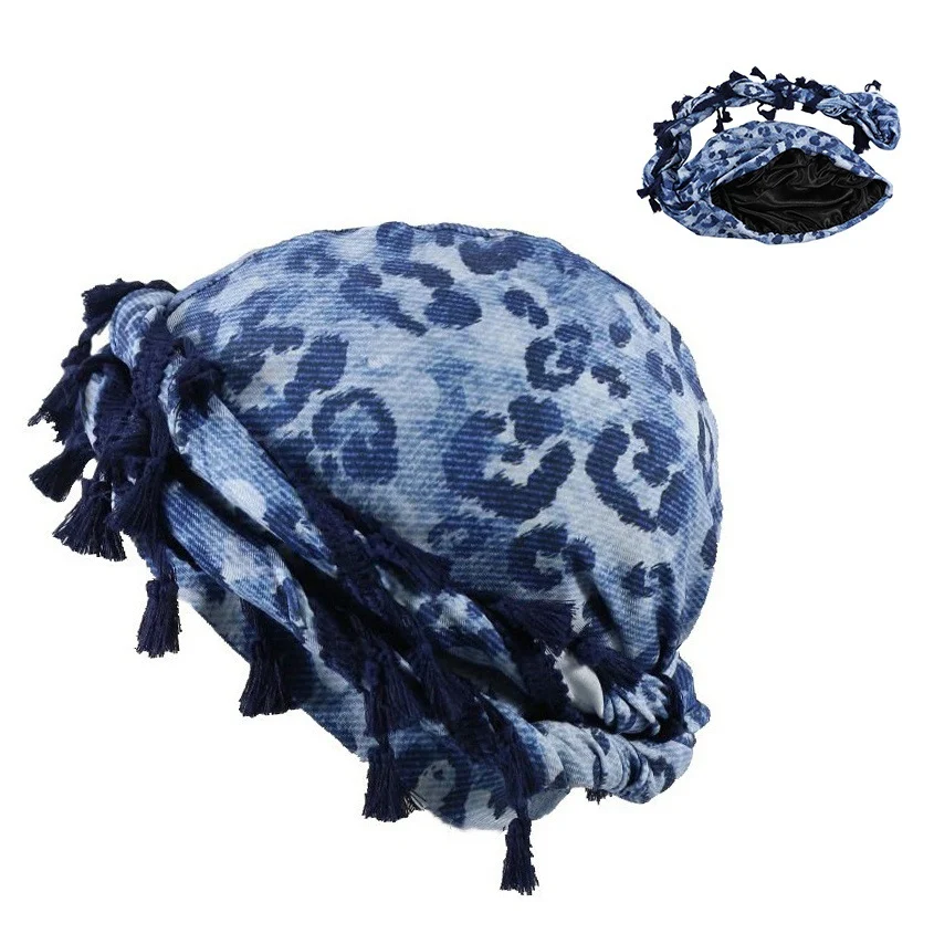 Outdoor Sports Paisley Turban Hat Cashew Flower Print Hip-hop Tassel Twist Tail — image 6